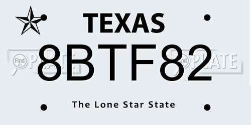 8BTF82 Texas License Plate