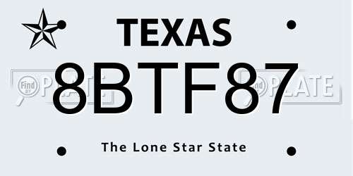 8BTF87 Texas License Plate