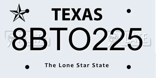8BTO225 Texas License Plate