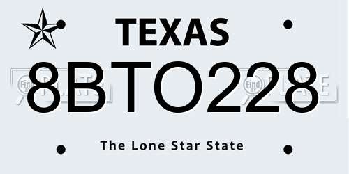 8BTO228 Texas License Plate