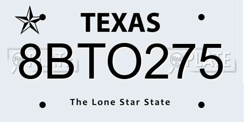 8BTO275 Texas License Plate