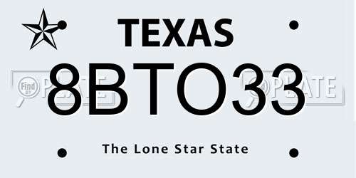 8BTO33 Texas License Plate