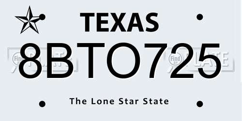 8BTO725 Texas License Plate
