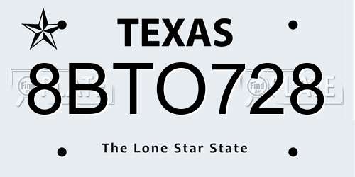 8BTO728 Texas License Plate
