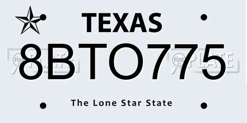 8BTO775 Texas License Plate