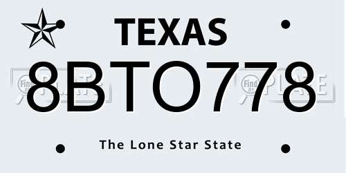 8BTO778 Texas License Plate