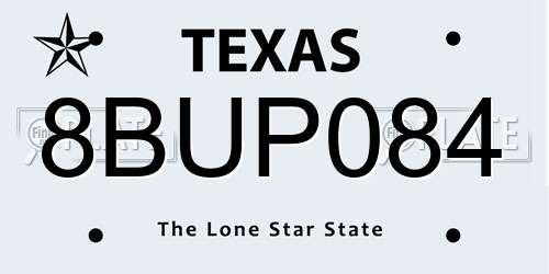8BUP084 Texas License Plate