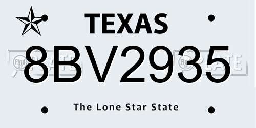 8BV2935 Texas License Plate