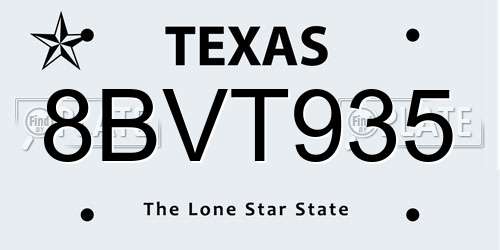 8BVT935 Texas License Plate