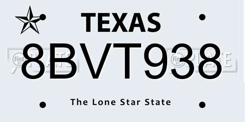 8BVT938 Texas License Plate