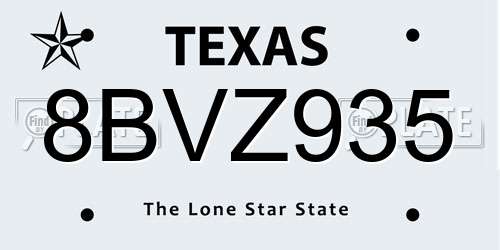 8BVZ935 Texas License Plate