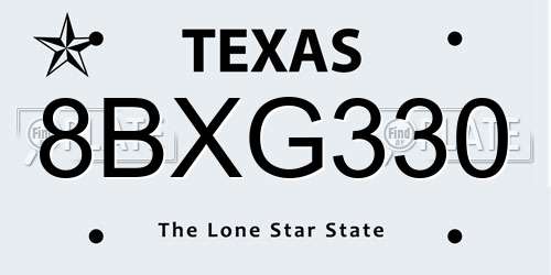 8BXG330 Texas License Plate