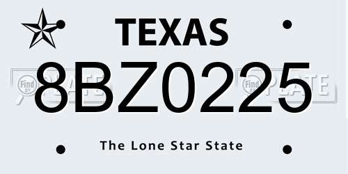 8BZ0225 Texas License Plate