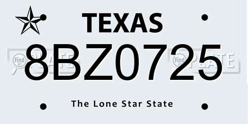 8BZ0725 Texas License Plate