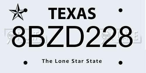 8BZD228 Texas License Plate