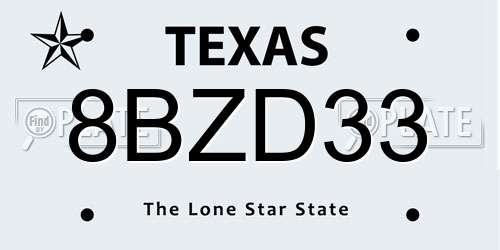 8BZD33 Texas License Plate