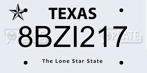 8BZI217 Texas License Plate