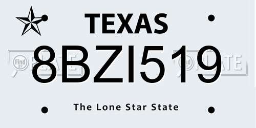 8BZI519 Texas License Plate