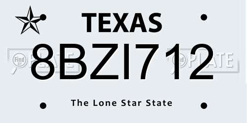 8BZI712 Texas License Plate