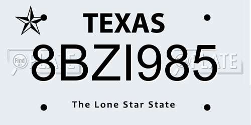 8BZI985 Texas License Plate