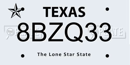 8BZQ33 Texas License Plate