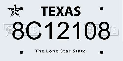 8C12108 Texas License Plate