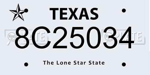8C25034 Texas License Plate