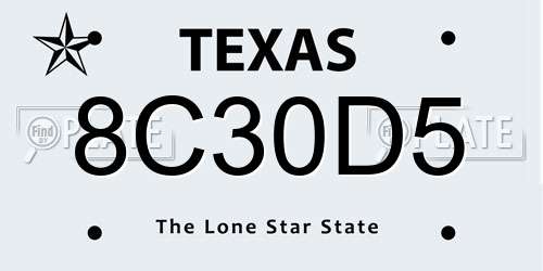 8C30D5 Texas License Plate