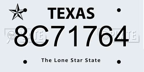 8C71764 Texas License Plate