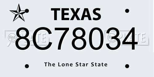 8C78034 Texas License Plate