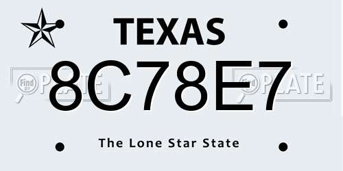 8C78E7 Texas License Plate