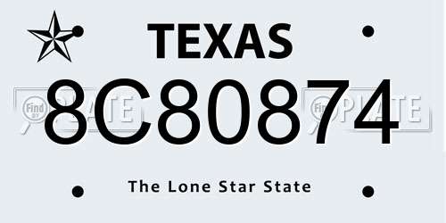 8C80874 Texas License Plate