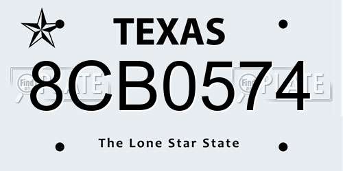 8CB0574 Texas License Plate