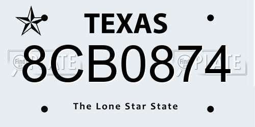 8CB0874 Texas License Plate