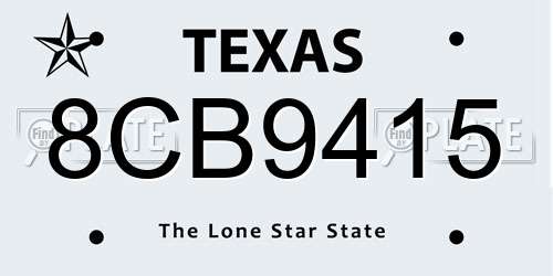 8CB9415 Texas License Plate