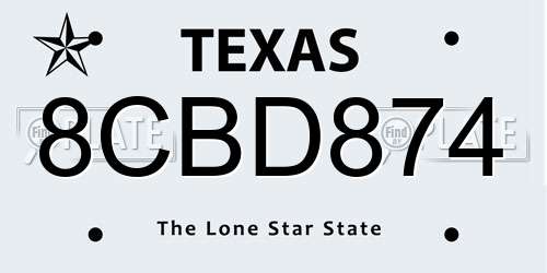 8CBD874 Texas License Plate