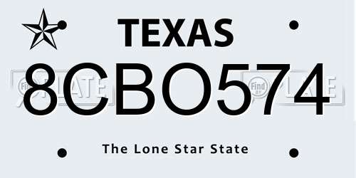 8CBO574 Texas License Plate