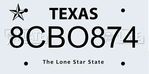 8CBO874 Texas License Plate