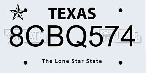 8CBQ574 Texas License Plate