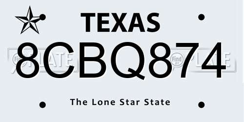 8CBQ874 Texas License Plate