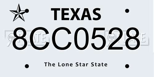 8CC0528 Texas License Plate