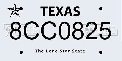 8CC0825 Texas License Plate