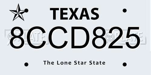 8CCD825 Texas License Plate