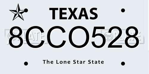 8CCO528 Texas License Plate