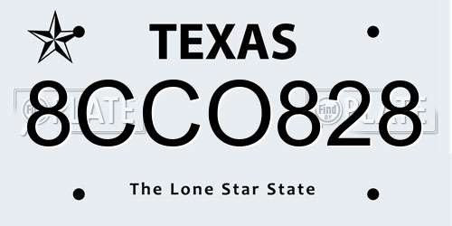 8CCO828 Texas License Plate