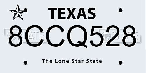 8CCQ528 Texas License Plate