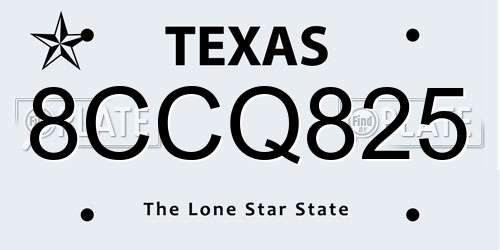8CCQ825 Texas License Plate