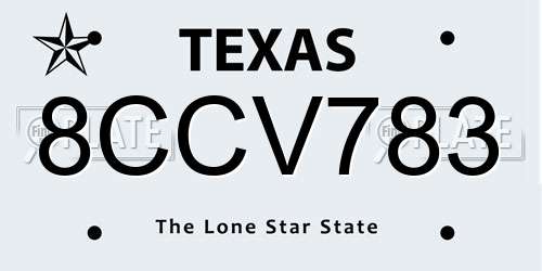 8CCV783 Texas License Plate