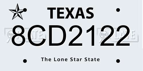 8CD2122 Texas License Plate