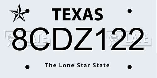8CDZ122 Texas License Plate
